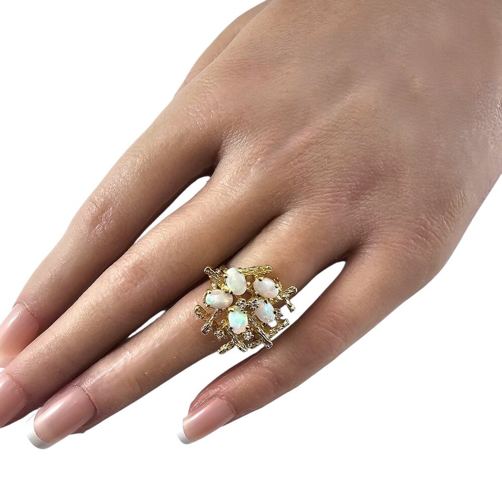 18K Yellow Gold Opal and Diamond Ring Size 5.5 #23551 - Picture 7 of 8